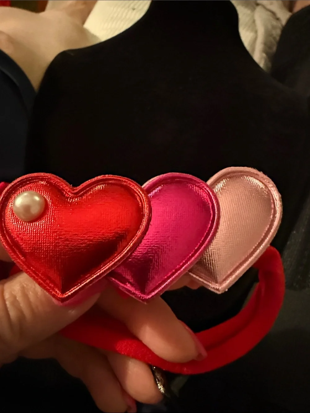 New 3” Triple Heart Velvet pony tail holder velvet and shiny set of 2